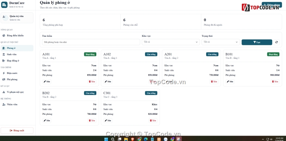Website quản lý,quản lý,quản lý ký túc xá